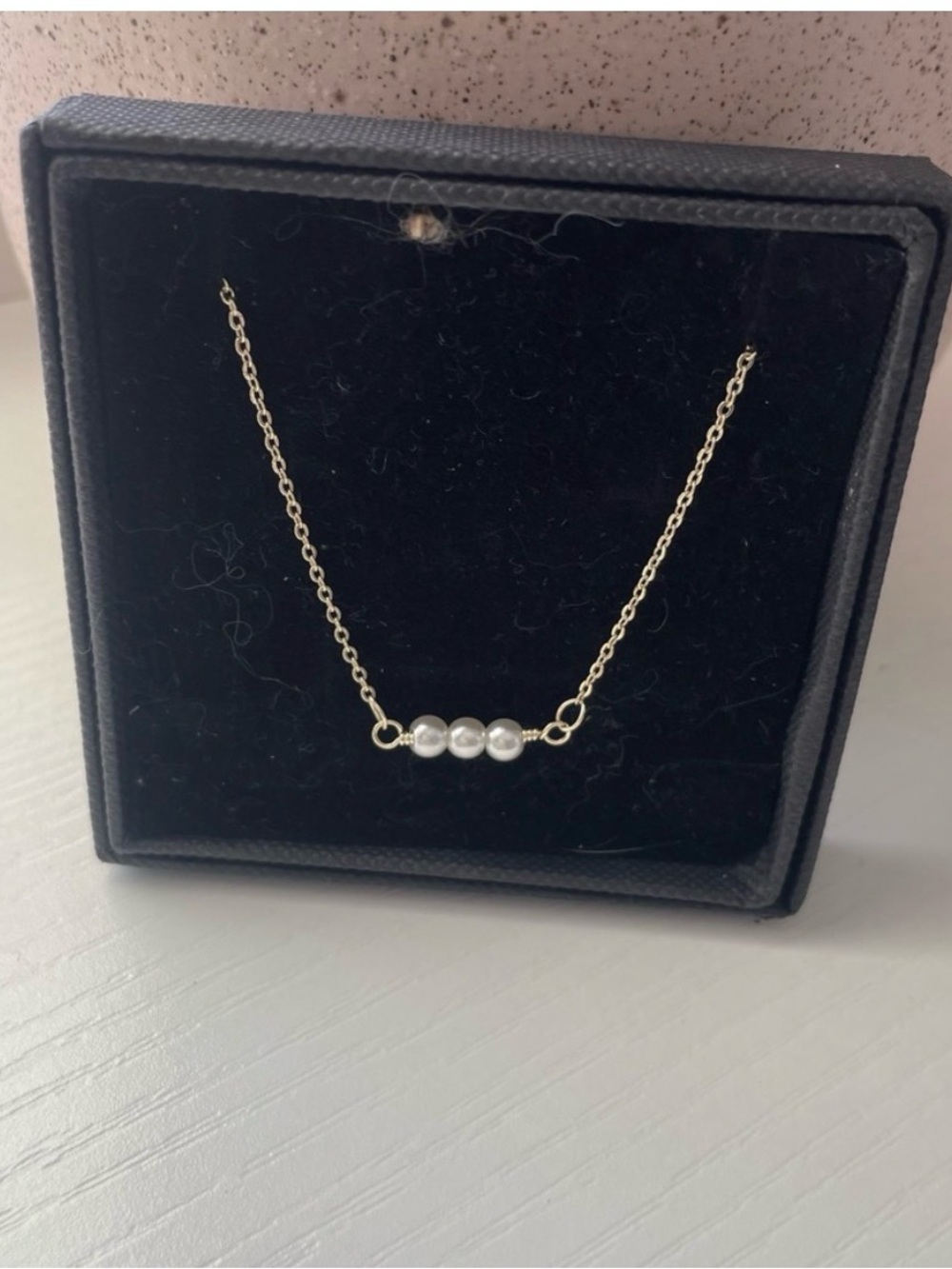 Delicate Gold Pearl Bar Necklace - White Pearls